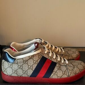Gucci Beige and Red Logo Sneakers
